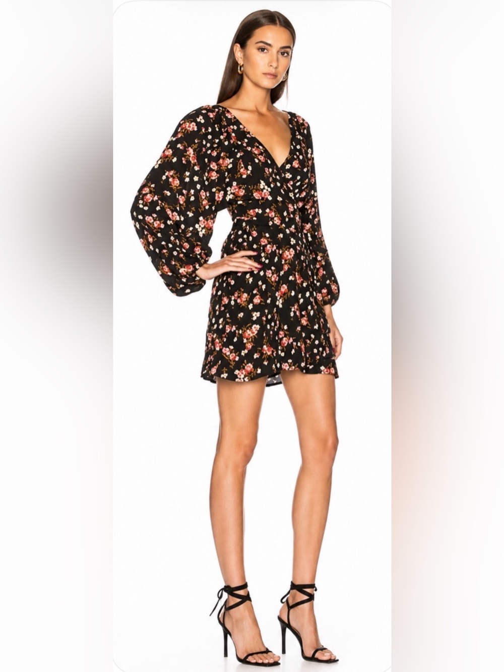 A.L.C. 100% Silk Carlo Floral Print Wrap Mini Dress Size 2 Black Multicolor Boho
